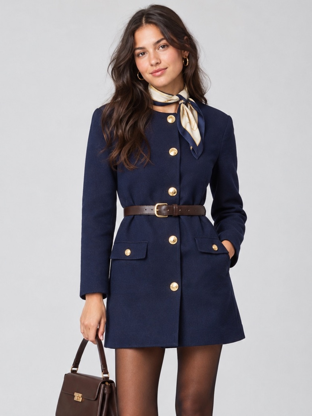 NWT Navy J.Crew Cotton Navy Blue Gold Button Belted Mini Dress